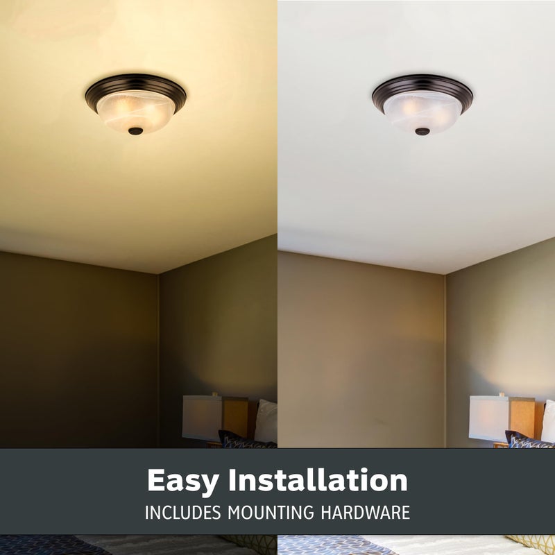 DESIGNERS FOUNTAIN Reedley 2-Lights Flush Mount Ceiling Light, 11 Inch Lighting Fixture for Kitchen, Bedroom, Bathroom, and Hallway, White Alabaster Glass, Oil Rubbed Bronze, 1257S-ORB-AL - Image 5